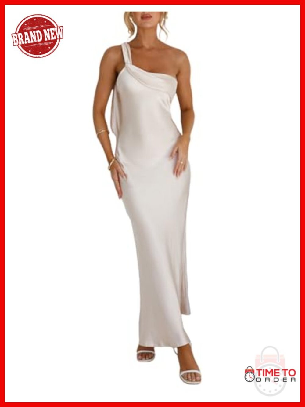 Satin One Shoulder Formal Maxi Dress Sleeveless Backless Ruffle Wedding Guest